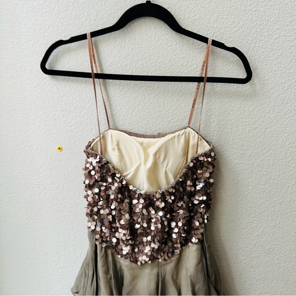 SCALA strapless taupe gray sparkle sequin silk ruffle mini prom dress womens 2 - Picture 10 of 13